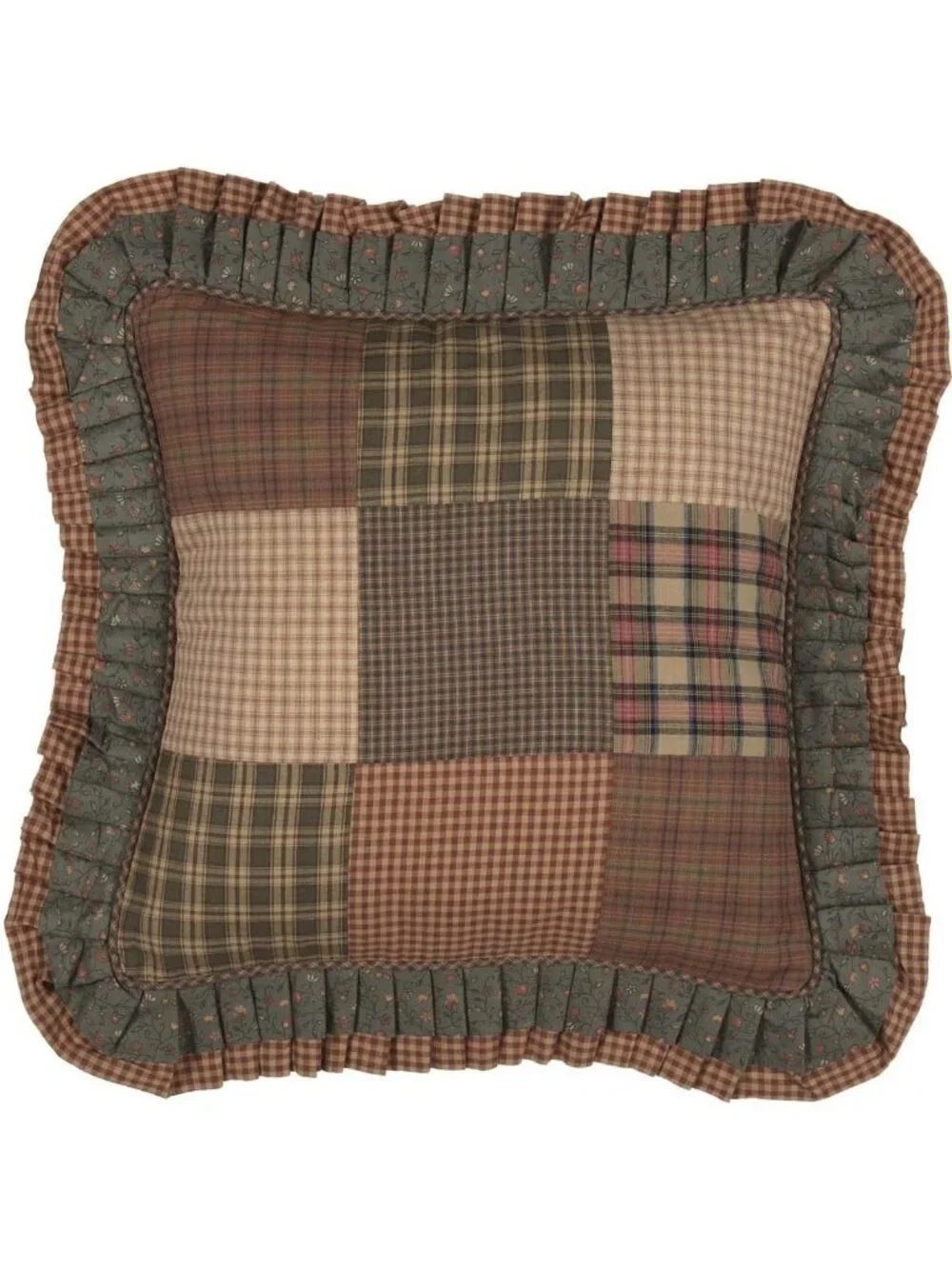 Cozy Cinnamon Plaid Cotton Patchwork Pillow Insert - Dark Olive Green, 18